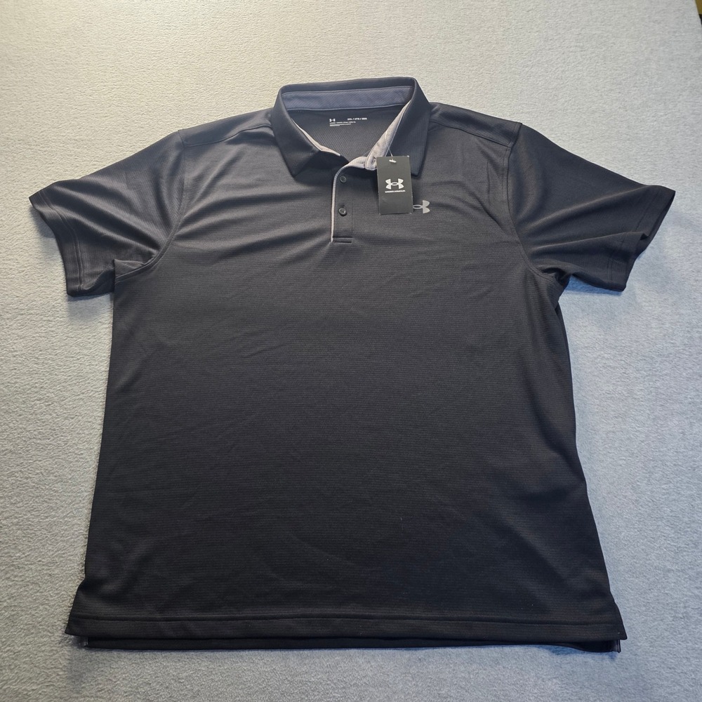 Under Armour Golf Polo Shirt Mens 2XL Black Loose Fit Performance Athletic